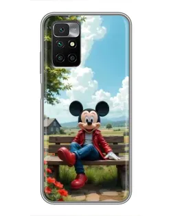Чехол для Xiaomi Redmi 10 с картинкой «Микки на скамейке»
