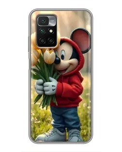 Чехол для Xiaomi Redmi 10 с картинкой «Микки с тюльпанами»