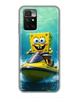 Чехол для Xiaomi Redmi 10 с картинкой «Спанч Боб на гидроцикле»