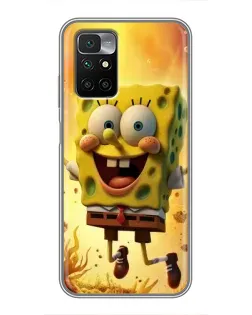 Чехол для Xiaomi Redmi 10 с картинкой «Губка Боб прыгает»