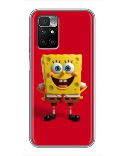 Чехол для Xiaomi Redmi 10 с картинкой «Спанч Боб на красном»