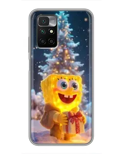 Чехол для Xiaomi Redmi 10 с картинкой «Рождественский Спанч Боб»
