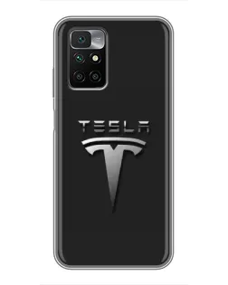 Чехол для Xiaomi Redmi 10 с картинкой «Стальной логотип Tesla»