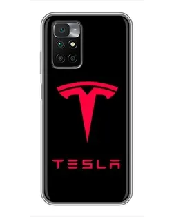 Чехол для Xiaomi Redmi 10 с картинкой «Tesla Red Logo»