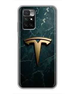 Чехол для Xiaomi Redmi 10 с картинкой «Мраморная Tesla Gold»