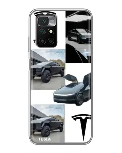 Чехол для Xiaomi Redmi 10 с картинкой «Коллаж Cybertruck Tesla»