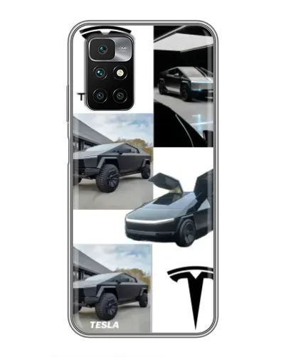 Чехол для Xiaomi Redmi 10 с картинкой «Коллаж Cybertruck Tesla»