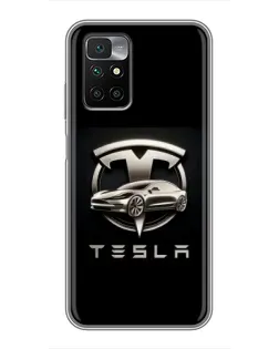 Чехол для Xiaomi Redmi 10 с картинкой «Tesla — серебристое авто»