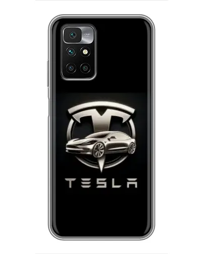 Чехол для Xiaomi Redmi 10 с картинкой «Tesla — серебристое авто»