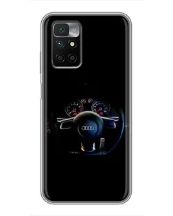 Чехол для Xiaomi Redmi 10 с картинкой «Салон Audi — руль»