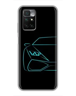 Чехол для Xiaomi Redmi 10 с картинкой «Голубой силуэт Lamborghini»