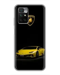 Чехол для Xiaomi Redmi 10 с картинкой «Lamborghini желтый акцент»