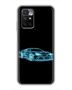 Чехол для Xiaomi Redmi 10 с картинкой «Неоновый контур Lamborghini»