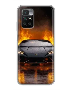 Чехол для Xiaomi Redmi 10 с картинкой «Lamborghini в огне»