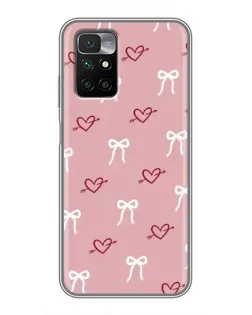 Чехол для Xiaomi Redmi 10 с картинкой «Сердца и банты»