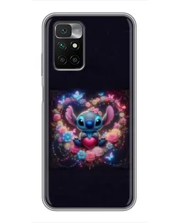 Чехол для Xiaomi Redmi 10 с картинкой «Stitch в цветах»