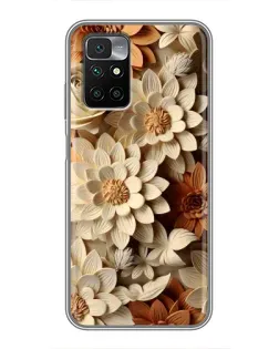 Чехол для Xiaomi Redmi 10 с картинкой «Бежевый флористический декор»