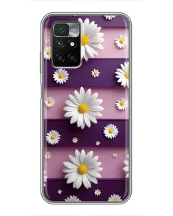 Чехол для Xiaomi Redmi 10 с картинкой «Ромашки на фиолетовом»