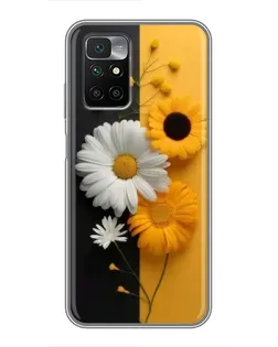 Чехол для Xiaomi Redmi 10 с картинкой «Подсолнух и ромашка»