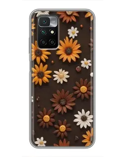 Чехол для Xiaomi Redmi 10 с картинкой «Узор из маленьких подсолнухов»