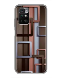 Чехол для Xiaomi Redmi 10 с картинкой «Коричневые объемные квадраты»