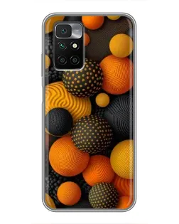 Чехол для Xiaomi Redmi 10 с картинкой «Объемные оранжевые сферы»