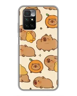 Чехол для Xiaomi Redmi 10 с картинкой «Капибары с апельсинами»