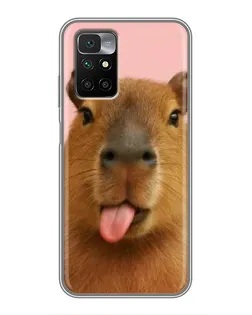 Чохол для Xiaomi Redmi 10 з картинкою «Капібара з язиком»