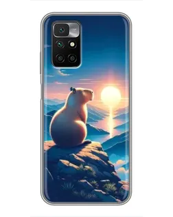Чохол для Xiaomi Redmi 10 з картинкою «Захід сонця з капібарою»
