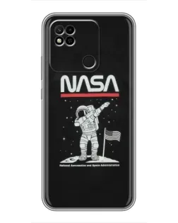 Чехол для Xiaomi Redmi 10A с картинкой «NASA — шагаем по Луне»
