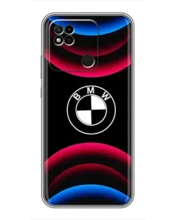 Чехол для Xiaomi Redmi 10A с картинкой «Логотип BMW и неоновые дуги»