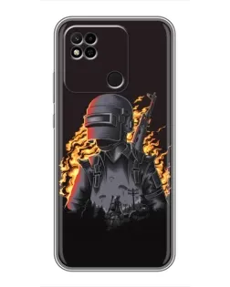 Чехол для Xiaomi Redmi 10A с картинкой «PUBG — огненный силуэт»