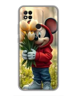 Чехол для Xiaomi Redmi 10A с картинкой «Микки с тюльпанами»