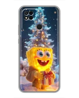 Чехол для Xiaomi Redmi 10A с картинкой «Рождественский Спанч Боб»