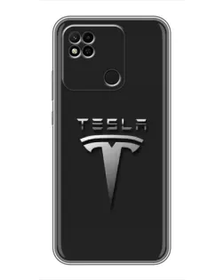 Чехол для Xiaomi Redmi 10A с картинкой «Стальной логотип Tesla»