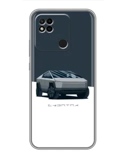 Чехол для Xiaomi Redmi 10A с картинкой «Серебристый Cybertruck Tesla»