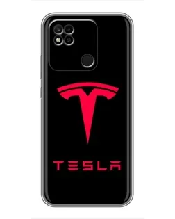 Чехол для Xiaomi Redmi 10A с картинкой «Tesla Red Logo»