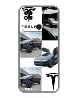 Чехол для Xiaomi Redmi 10A с картинкой «Коллаж Cybertruck Tesla»