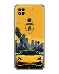 Чехол для Xiaomi Redmi 10A с картинкой «Желтый Lamborghini город»