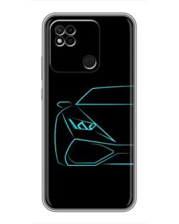 Чехол для Xiaomi Redmi 10A с картинкой «Голубой силуэт Lamborghini»