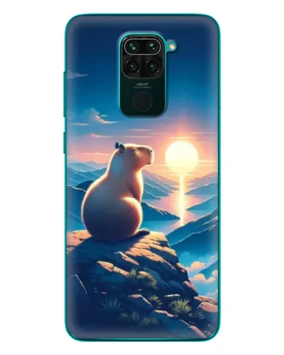 Чехол для Xiaomi Redmi 10X с картинкой «Закат солнца с капибарой»