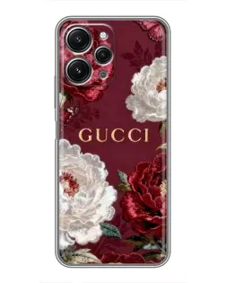 Чехол для Xiaomi Redmi 12 (5G) с картинкой «Gucci — бордовые розы»