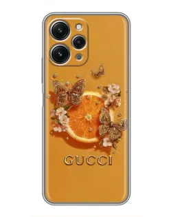Чехол для Xiaomi Redmi 12 (5G) с картинкой «Gucci — золотые бабочки»