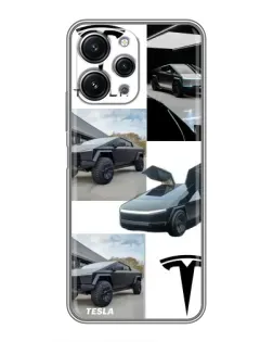 Чохол для Xiaomi Redmi 12 (5G) з картинкою «Колаж Cybertruck Tesla»