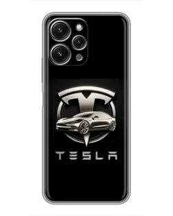 Чохол для Xiaomi Redmi 12 (5G) з картинкою «Tesla — срібне авто»