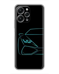 Чехол для Xiaomi Redmi 12 (5G) с картинкой «Голубой силуэт Lamborghini»