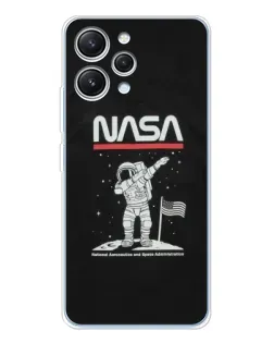 Чехол для Xiaomi Redmi 12 с картинкой «NASA — шагаем по Луне»