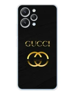 Чехол для Xiaomi Redmi 12 с картинкой «Золотой логотип Gucci»