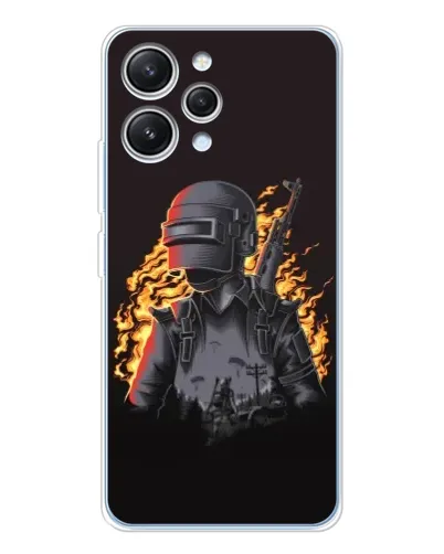 Чехол для Xiaomi Redmi 12 с картинкой «PUBG — огненный силуэт»