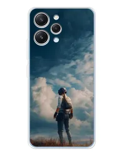 Чехол для Xiaomi Redmi 12 с картинкой «Герой PUBG на скале»